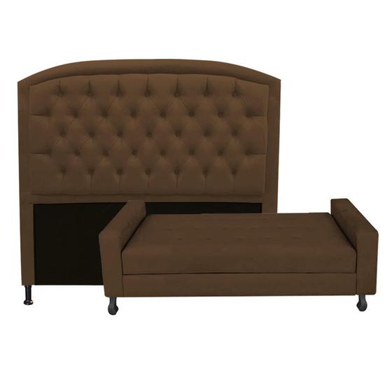 Imagem de Kit Félix com Cabeceira Geovana 90 cm Solteiro Baú Quarto Sala Suede Marrom - Damaffe Móveis