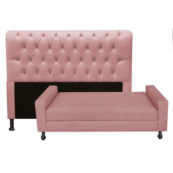 Imagem de Kit Félix com Cabeceira Lady 1,00 cm Solteiro Baú Quarto Sala Suede Rose - Damaffe Móveis