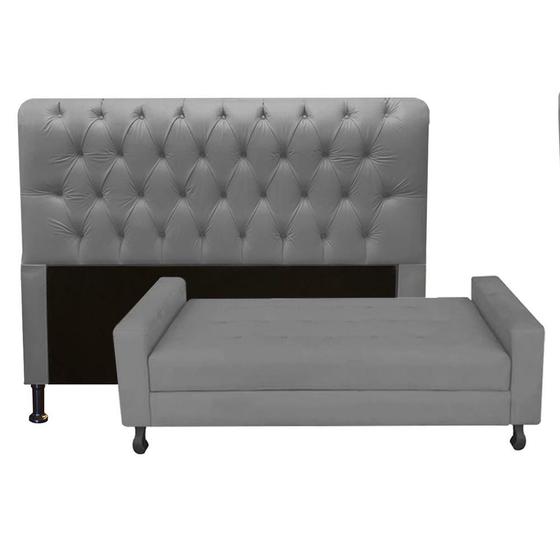 Imagem de Kit Félix com Cabeceira Lady 1,60 cm Solteiro Baú Quarto Sala Suede Cinza - Damaffe Móveis