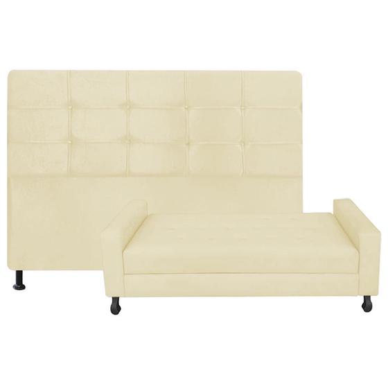 Imagem de Kit Félix com Cabeceira Mel 1,95 cm King Size Baú Quarto Sala Suede Bege - Damaffe Móveis