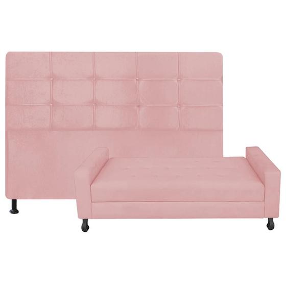 Imagem de Kit Félix com Cabeceira Mel 1,95 cm King Size Baú Quarto Sala Suede Rose - Damaffe Móveis