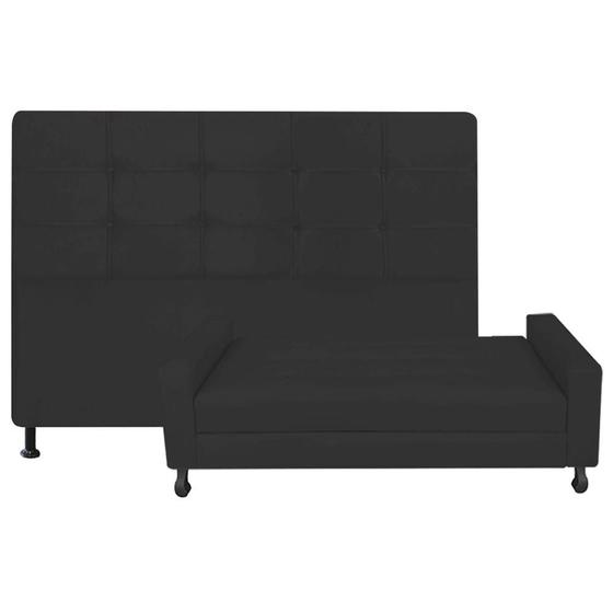 Imagem de Kit Félix com Cabeceira Mel 90 cm Solteiro Baú Quarto Sala Suede Preto - Damaffe Móveis