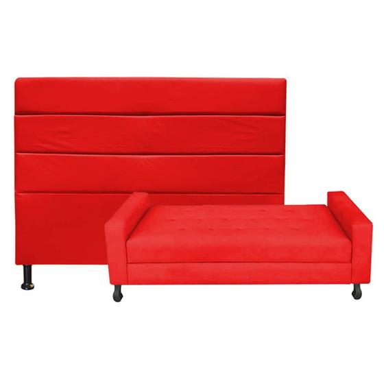 Imagem de Kit Félix com Cabeceira Turim 1,60 cm Queen Size Baú Quarto Sala Suede Vermelho - Damaffe Móveis