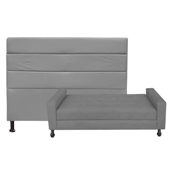 Imagem de Kit Félix com Cabeceira Turim 90 cm Solteiro Baú Quarto Sala Suede Cinza - Damaffe Móveis