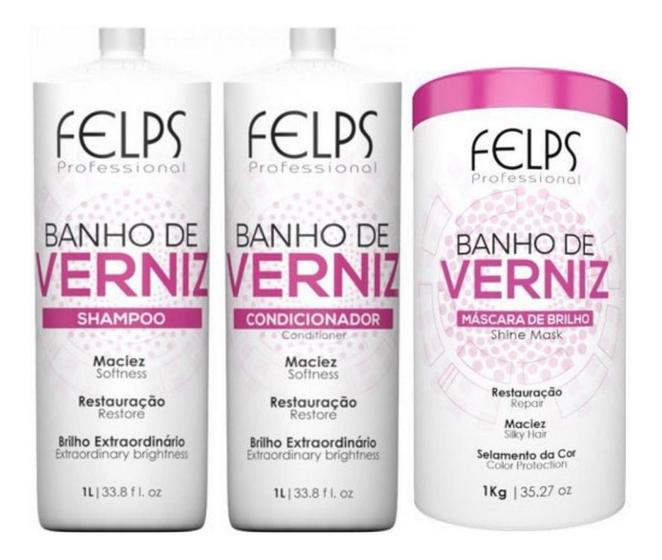 Imagem de Kit Felps Banho De Verniz - Sh 1l + Cond 1l + Mascara 1kg