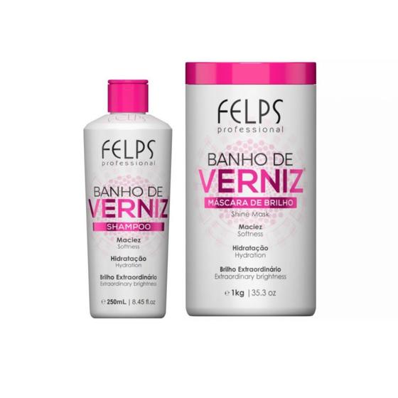 Imagem de Kit Felps Banho de Verniz Shampoo 250ml + Mascara 1Kg