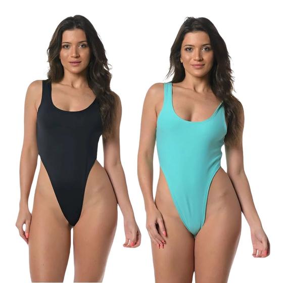 Imagem de Kit Feminino 2 Maiôs Asa Delta Liso Costas Cavada Com Bojo Removível Moda Verão Confortavel