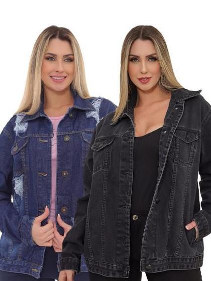 Imagem de KIT Feminino 2 peças - Jaqueta Oversized Jeans Simples com Rasgo e Jaqueta Oversized Jeans Preto