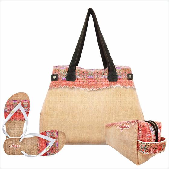 Imagem de Kit Feminino Bolsa, Necessaire e Chinelo Indiana, Magicc Bolsas