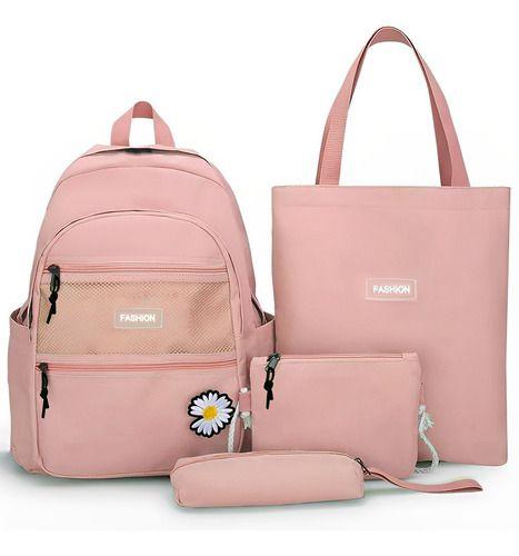 Imagem de Kit Feminino Mochila Média de Costas Bolsas Pequenas Compartimento Notebook Semi Impermeavel Moda Blogueira Completo