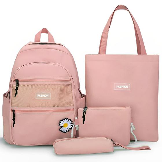 Imagem de Kit Feminino Mochila Média de Costas Bolsas Pequenas Compartimento Notebook Semi Impermeavel Moda Blogueira Completo