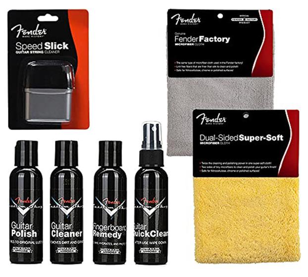 Imagem de Kit Fender Super Care para Guitarra - Limpador de Cordas Speed Stick, Tecidos de Microfibra e Mais