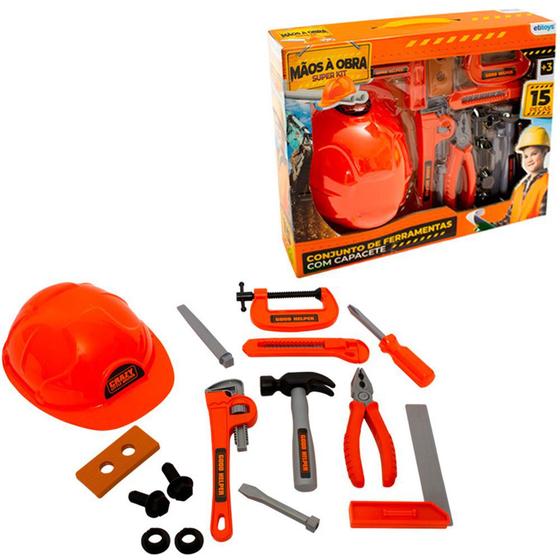 Imagem de Kit ferramenta infantil com capacete + alicate e 15 pçs