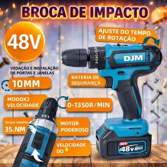 Kit Ferramentas A Bateria 4 em 1 Maleta 48V Esmerilhadeira Furadeira Parafusadeira Impacto Martelete - 2Leo