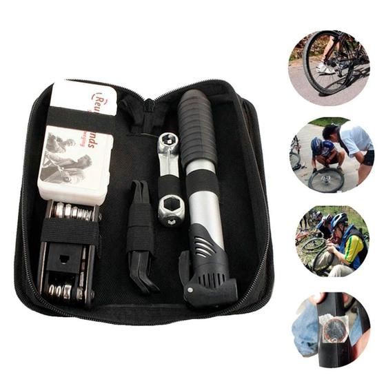 Imagem de Kit Ferramentas Bicicleta Bike Bomba Ar Remendo Reparo Bolsa