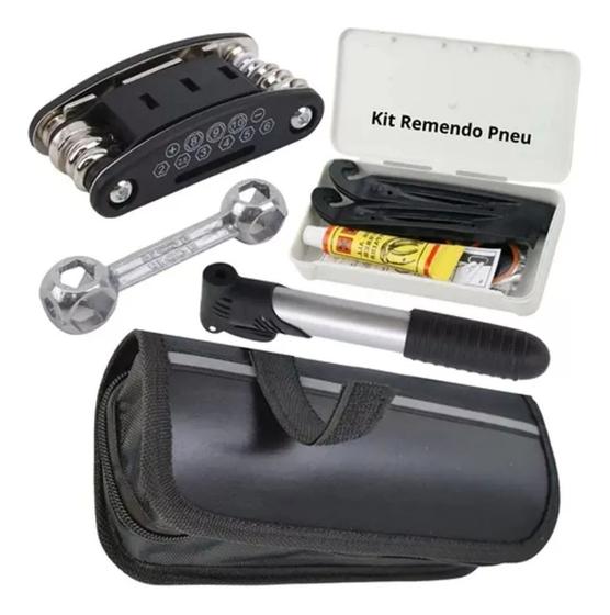 Imagem de Kit Ferramentas Bike Chaves Bomba de Ar Remendo Reparo Bicicleta Bolsa Para o Quadro