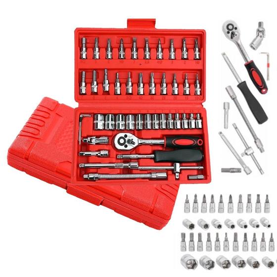 Imagem de Kit Ferramentas Chave Catraca 1/4 Com Bits e Soquetes 46 PÇS