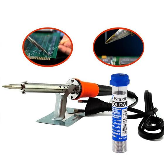 Kit Ferro de Solda 60 Watts G14 + Estanho para Solda em Tubo 4 Metros S-10 WESTERN Menor preço em Kit Ferro de Solda 60 Watts G14 + Estanho para Solda em Tubo 4 Metros S-10 WESTERN