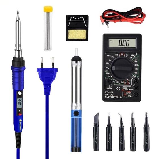 Imagem de Kit Ferro De Solda Ajuste Digital Profissional + Multímetro 220V 110V