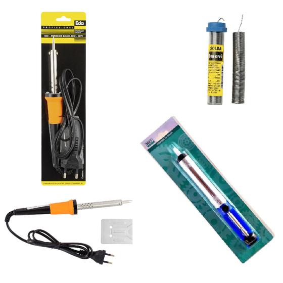 Imagem de Kit Ferro De Solda De Solda + Sugador + Tubete Em Fio 30W 220V