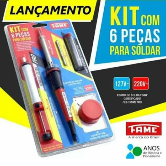Kit Ferro De Solda Fame 220v 50w Estanho Pasta Sugador 6pcs Menor preço em Kit Ferro De Solda Fame 220v 50w Estanho Pasta Sugador 6pcs