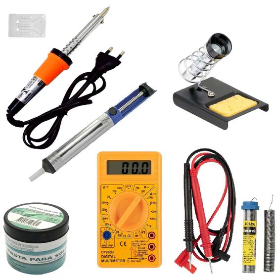 Kit Ferro De Solda Multímetro Sugador Suporte Pasta Tubete 60W 220V - De Coração Shop Imagem de Kit Ferro De Solda Multímetro Sugador Suporte Pasta Tubete 60W 220V