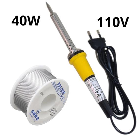 Imagem de Kit Ferro De Solda Soldar Soldador 110v 40w ou 60w Com Rolo de Estanho Ferramenta