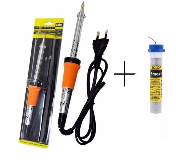 Imagem de Kit Ferro Soldar Eda com suporte 30, 40 ou 60 watts + 1 Tubo Estanho 25 gramas