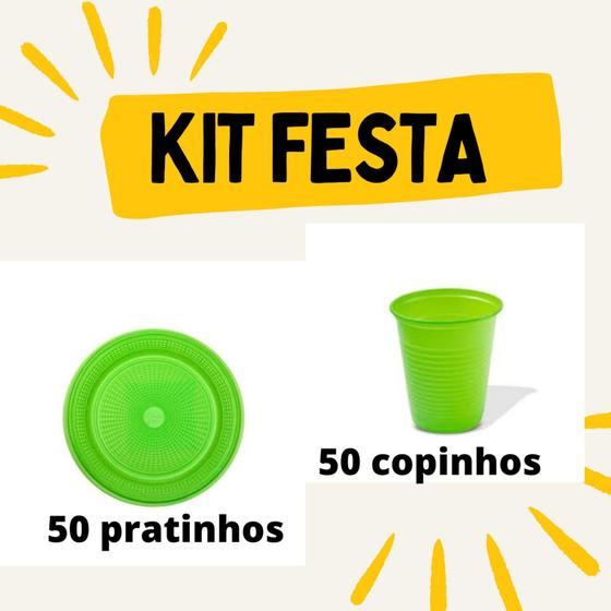 Imagem de Kit Festa 50 pratinho bolo + 50 copinho 200 ml Diversas cores - Trik Trik