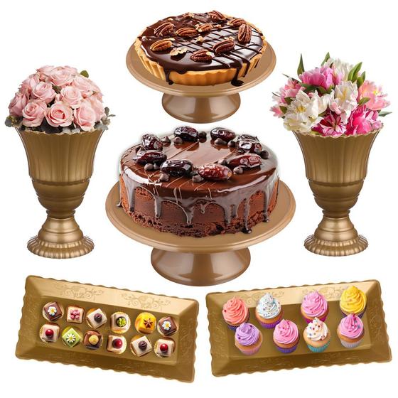 Kit Festa 6 Peças, Vaso + Boleira + Bandeja Decoração Doces - Magno festas Imagem de Kit Festa 6 Peças, Vaso + Boleira + Bandeja Decoração Doces