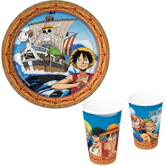 Imagem de Kit Festa 8 Prato 8 Copo Descartável Papel - One Piece