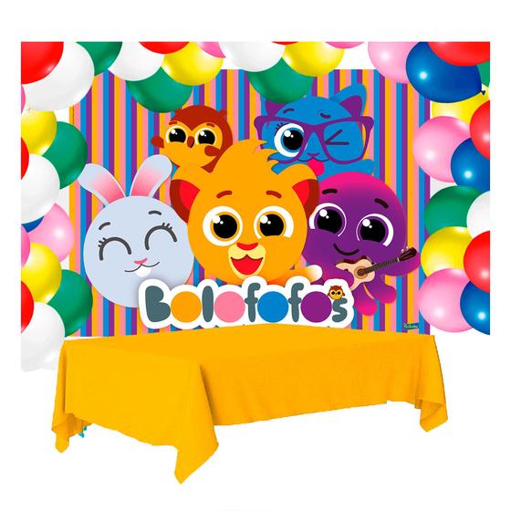 Imagem de Kit festa Bolofofos Anive Toalha Amarela+ 50 balões +Painel