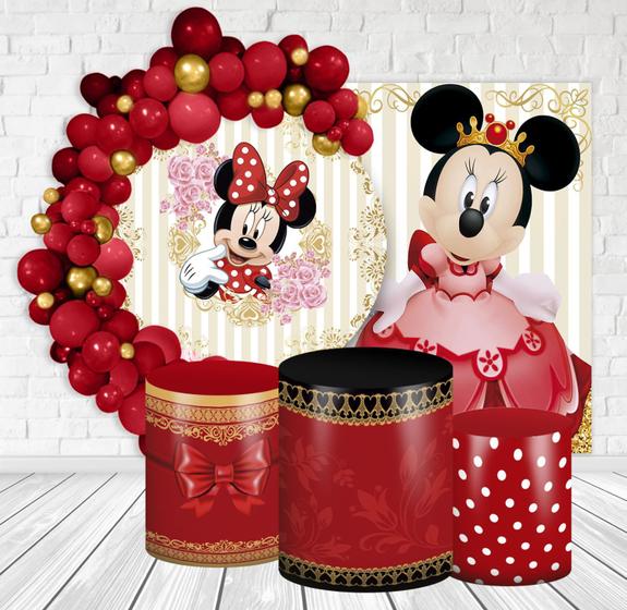 Imagem de Kit Festa Casado Painéis + Capa Para Cilindros Minnie Baby Vermelho -IMPAKTO VISUAL