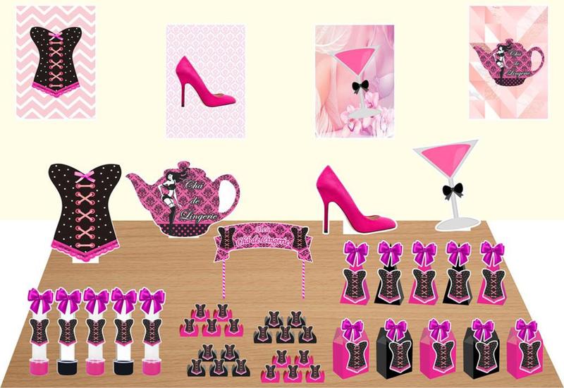 Imagem de Kit Festa Chá de Lingerie Pink 104 peças (15 pessoas) cone milk