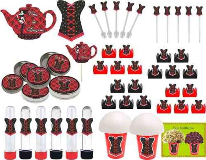 Imagem de Kit Festa Chá De Lingerie (vermelho E Preto) 265 Peças