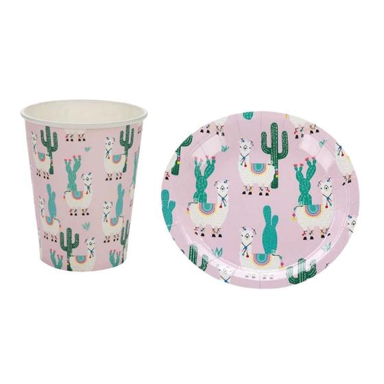 Kit Festa Com 10 Pratos 18cm e 10 Copos 270ml de Papel Tema Lhama Cacto Menor preço em Kit Festa Com 10 Pratos 18cm e 10 Copos 270ml de Papel Tema Lhama Cacto