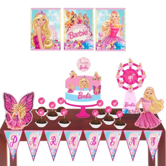Imagem de Kit Festa Decoração Aniversário Barbie fada com gloss infantil