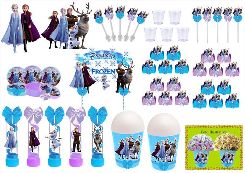 Imagem de Kit festa decorado Frozen 2 (azul e lilás) 155 peças  20 pessoas