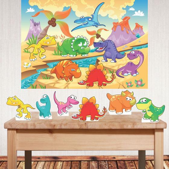Imagem de Kit festa Dinossauros Baby com painel poli banner e displays de mesa