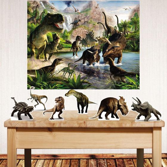 Imagem de Kit festa Dinossauros painel poli banner e displays de mesa adesivados