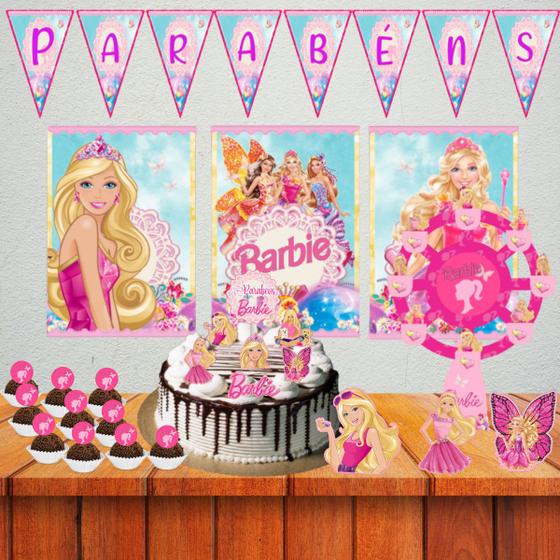 Imagem de Kit festa em casa monta facil só um bolinho Barbie decoração aniversário meninas infantil