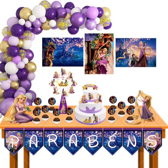 Imagem de Kit festa em casa só um bolinho Princesa Rapunzel enrolados decoração aniversário