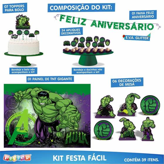 Imagem de Kit Festa Fácil Decoração Aniversário 39 Pçs  - Hulk