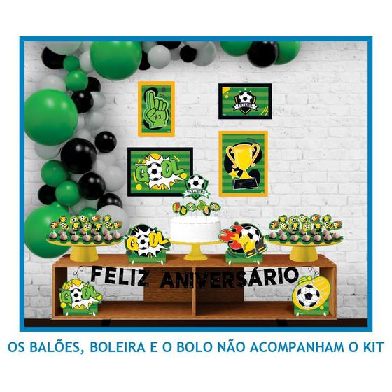 Imagem de Kit Festa Fácil Futebol 40 Itens Quadrinhos + Faixa + Enfeites + Topo de Bolo