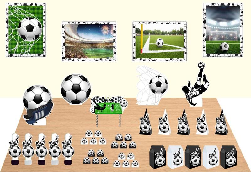 Imagem de Kit Festa Futebol Preto e Branco 74 peças (5 pessoas) cone milk