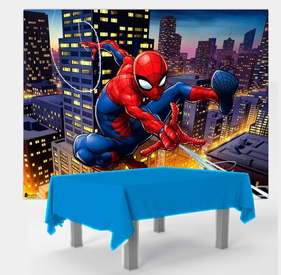 Imagem de Kit festa Homem Aranha Decoração Painel GG + Toalha Azul TNT