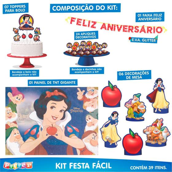 Imagem de Kit Festa Infantil Branca Neve 39 Itens Painel + Faixa +