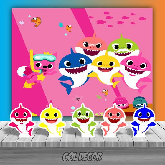 Imagem de Kit Festa Infantil Painel + Displays Baby Shark Rosa