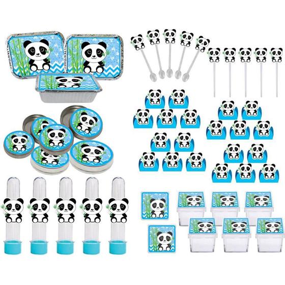 Imagem de Kit Festa Infantil Panda Azul 178 Pças (20 pessoas)