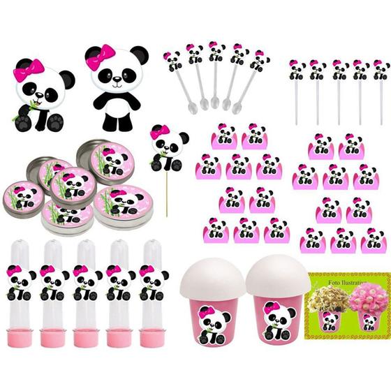 Imagem de Kit Festa Infantil Panda Menina 99 Peças (10 pessoas)